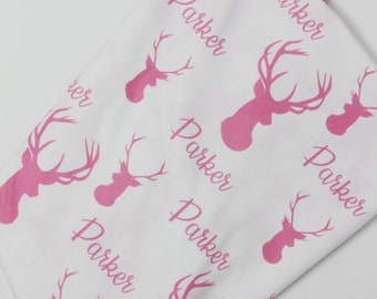 Baby Girl Pink Deer Baby Custom Name Blanket | Woodland Girl Personalized Blanket