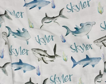 Shark Personalized Blanket | Underwater Blanket | Swaddling Blanket | Fleece Blanket