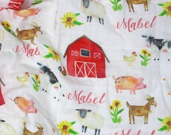 Farm Animal Personalized Baby Blanket | Farm Animal Nursery | Farm Baby Blanket