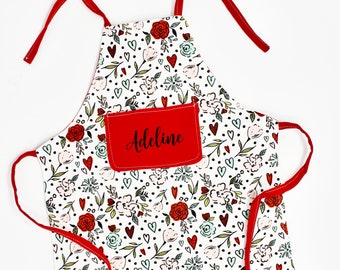 Valentine Floral Personalized Child's apron | Kids Apron | Custom Apron | Girls Apron