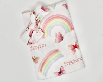 Butterfly Rainbow Baby Blanket | Custom Name Blanket