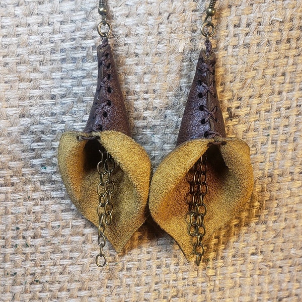 Calla Lily Floral Recycled Leather Whimsical Earrings
