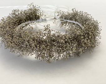 Natural Dried baby breath  Floral Wreath, Natural Dried Gypsophila wreath, Flowers girls wreath, Wedding accessories