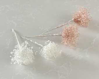 Dried White baby breath hair pins-blush pink Gypsophila hair pin- wedding/bridal hair picks-First Communion Hair pin-Flower girl hair pin