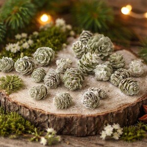 Frosted Mini Pine Cones: Silver White Christmas Decor, Rustic Winter Wedding