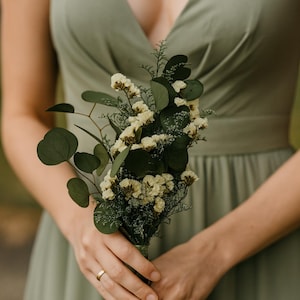 Bridesmaid Bouquet with White Statice and Eucalyptus – Rustic Wedding Flowers
