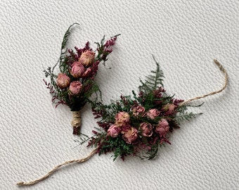 Dried Pink Rose and  green Wrist corsage - boutonnière-dried flowers corsage-Naturals wrist corsage