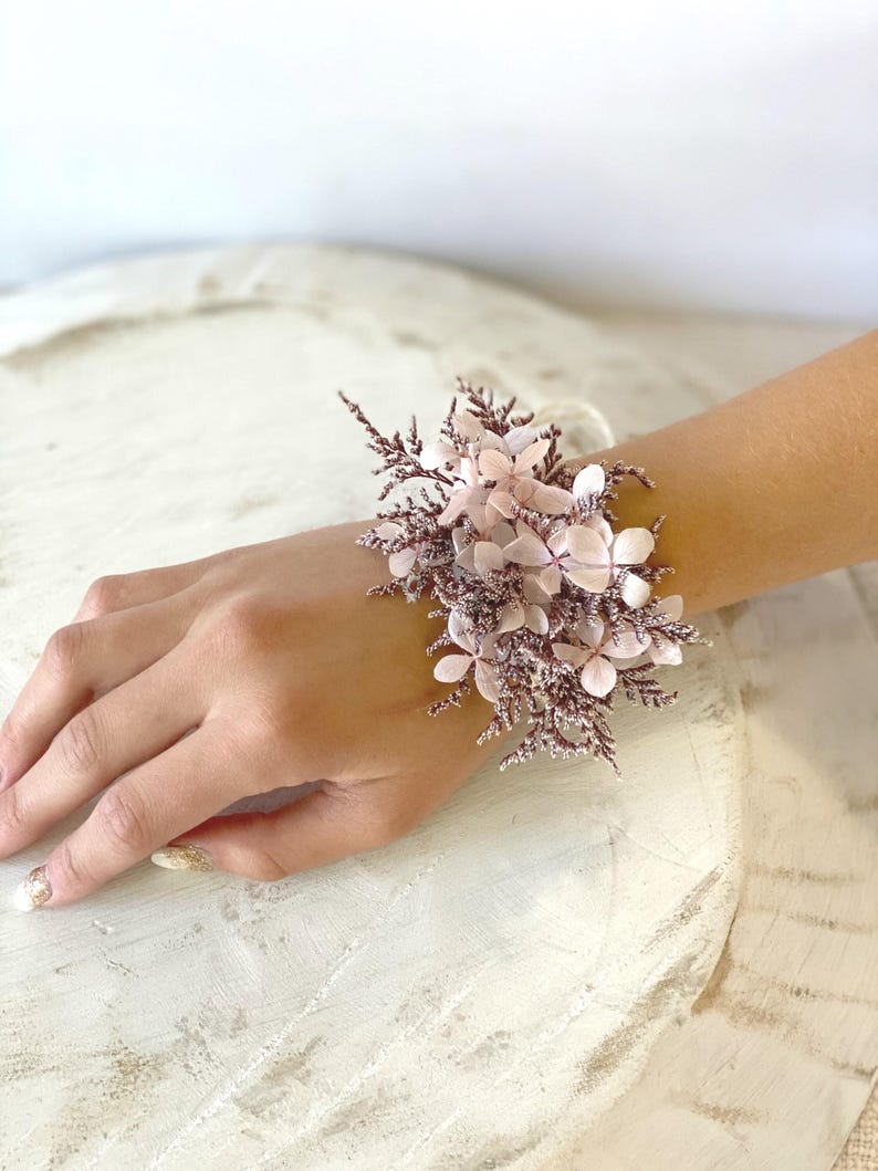 Pink Preserved Flower Wrist Corsage: Wedding, Mother's Day image 1