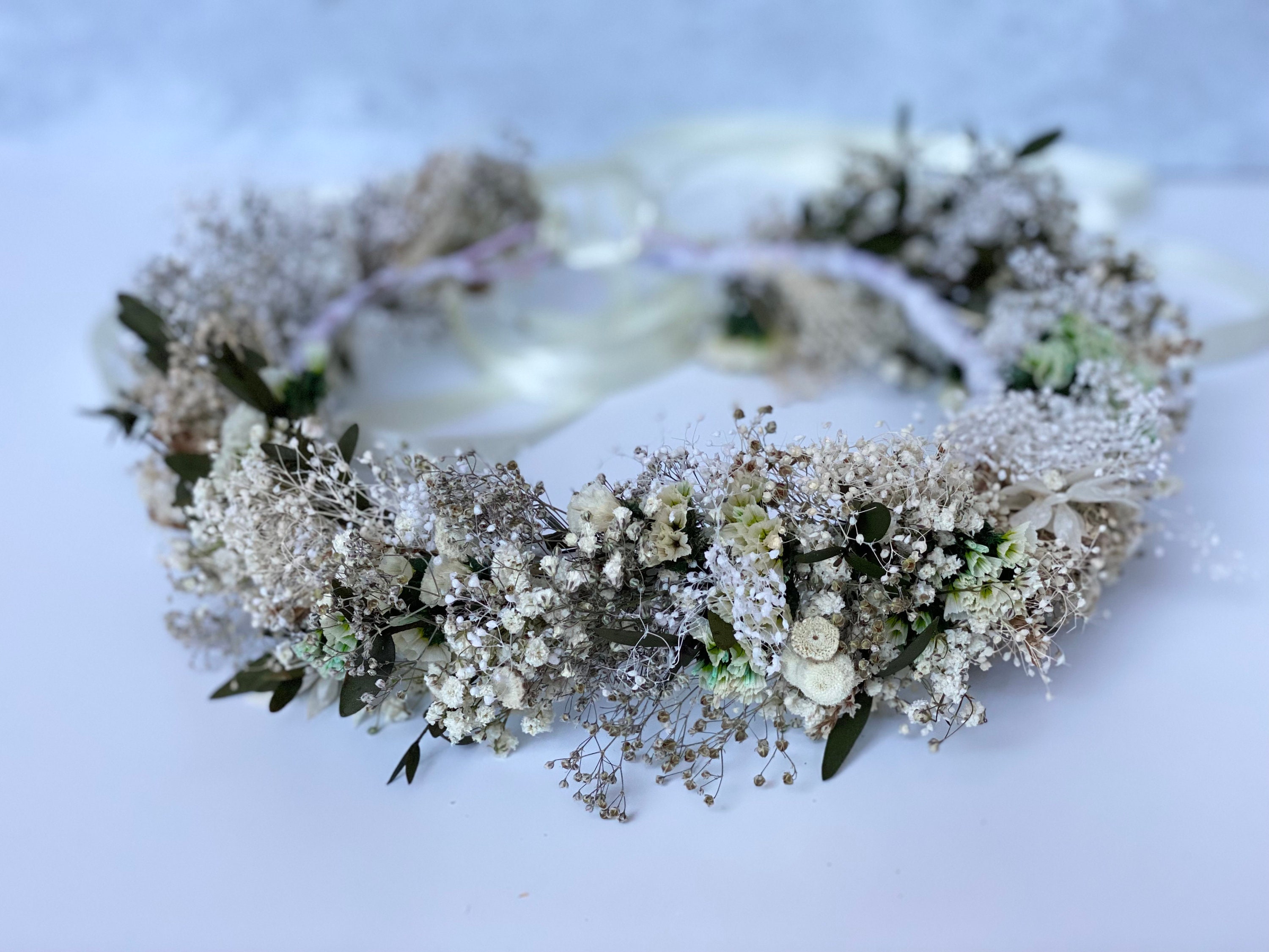 Dried Flower Wreath: Cream & Eucalyptus Wedding Crown - Etsy display picture 3