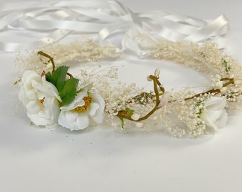 White Roses Crown,White Baby breath crown,Flower Girl Crown,First Communion Wreath