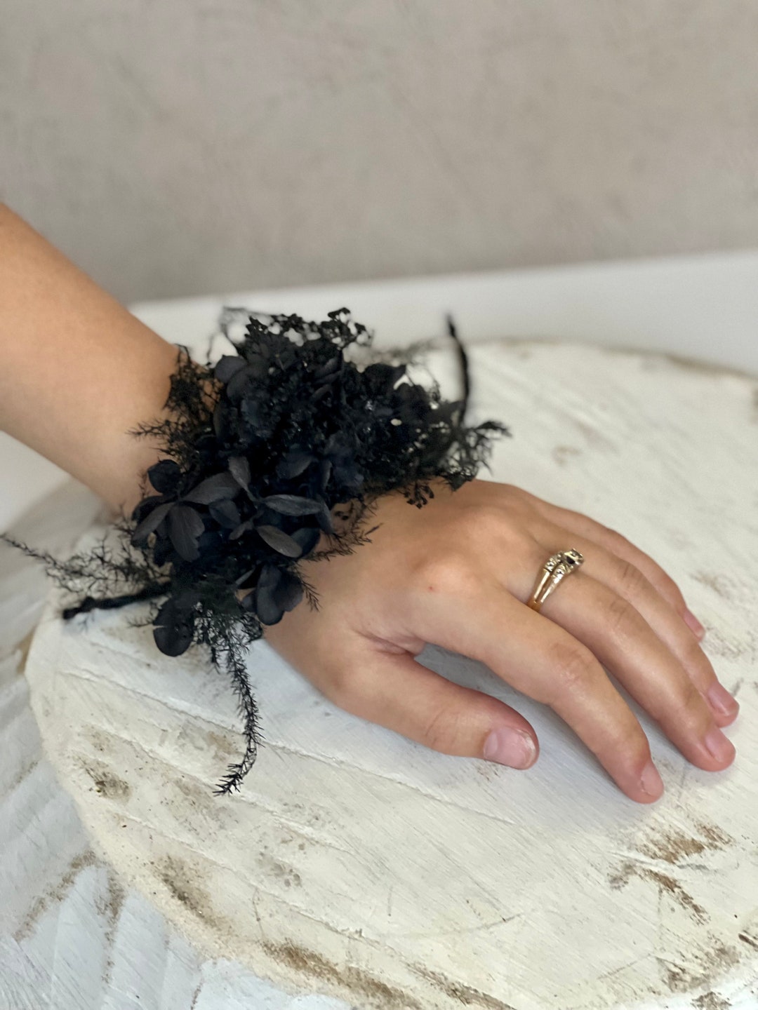 Black Wrist Corsage-black Wedding-black Dried Flowers - Etsy
