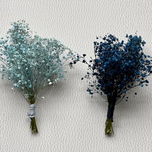 Small Bouquet of air Dried baby breath boutonnieres-Dried gift topper-Blue  wedding boutonnière-Dried gypsophila- Gift favor