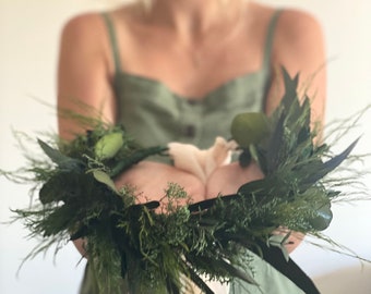 Greenery Preserved  flowers-Full  floral crown-Eucalyptus  and ferns Wedding floral accessories,l,Maternity floral crown