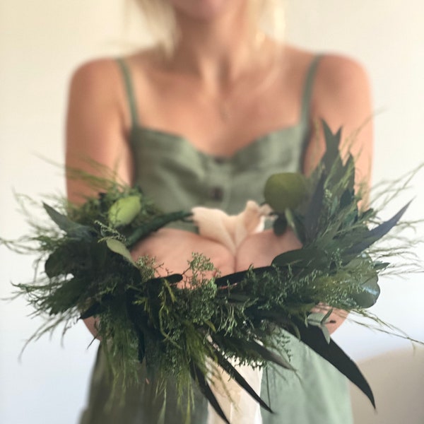 Greenery Preserved  flowers-Full  floral crown-Eucalyptus  and ferns Wedding floral accessories,l,Maternity floral crown