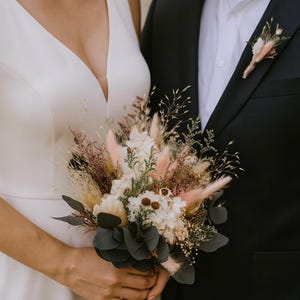 Rustic Dried Flower Bridal Bouquet and Boutonniere Set – Preserved Wedding Flowers