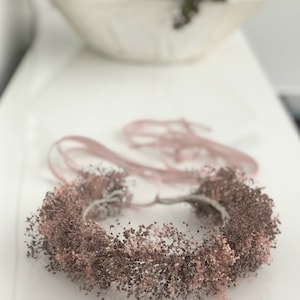 Rose gold and Pink Floral Crown,Dried Baby Breath wreath, Flower Girl Floral