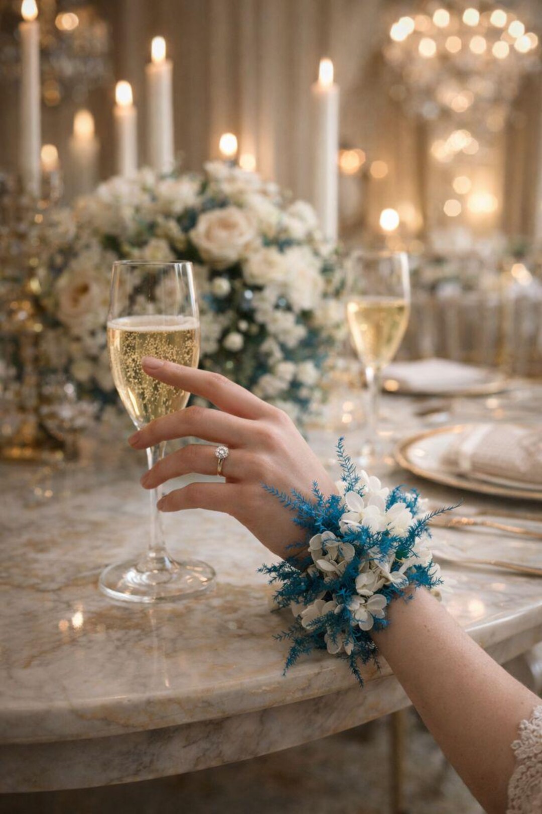 Ansofi Set Bottone All'occhiello E Corpetto Da Polso Con Rose Blu - Fiori Artificiali Per Sposo E Sposa, Nozze Rustiche E Ballo Di Fine Anno - 3
