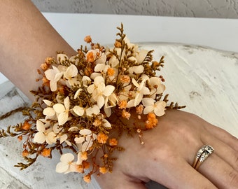 Peach Dried flowers Corsage ,Wedding peach  bouquet,Wrist corsage