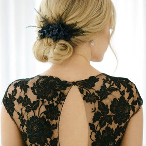Black Preserved Hydrangea and Fern Hair Pin for Elegant Updo -Floral Hair comb-Bridal floral hair comb -Flower girl Hair comb
