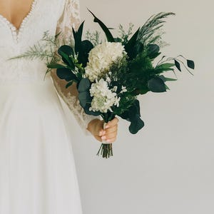 Eucalyptus Bridal  Bouquet-white hydrangea and eucalyptus bouquet-Ferns and eucalyptus bridal bouquet
