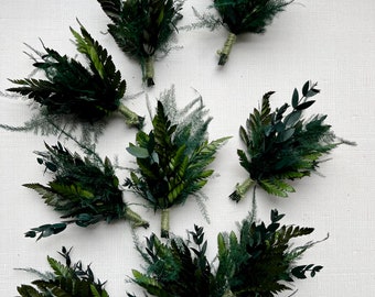 Preserved Greenery Boutonniere Set – Rustic Wedding Groom Accessories, Natural Foliage Boutonniere