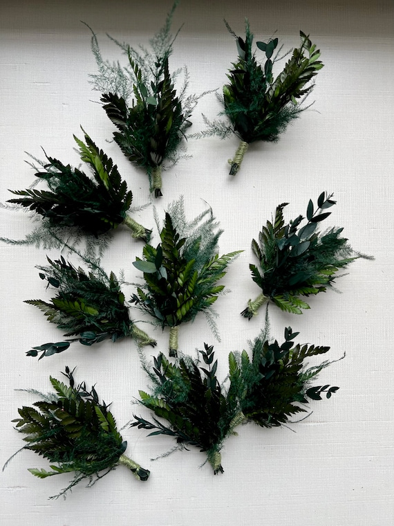 Preserved Greenery Boutonniere Set – Rustic Wedding Groom Accessories, Natural Foliage Boutonniere