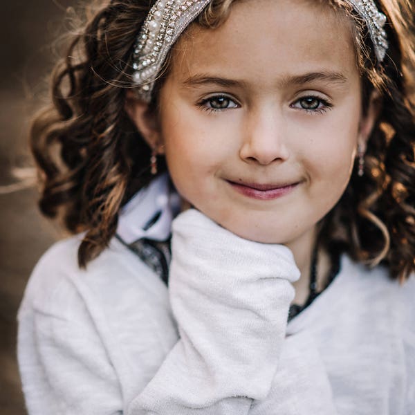 beads and rhinestone headband, first communion headband, white tie back