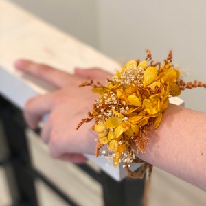 Yellow Wrist Corsage boutonniere -Bridesmaid Corsage Keepsake -Prom Corsage- Homecoming -Wedding Corsage Dried flowers