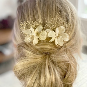 Silk Flower Wedding Hair Pin: Champagne Glitter Baby&#39;s Breath