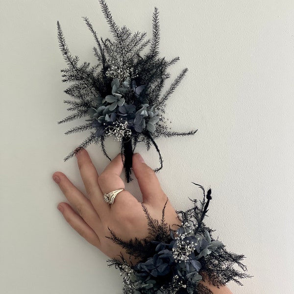 Schwarz-graue Boutonniere-Weiße Hochzeit Boutonniere-Abschlussball-Corsage