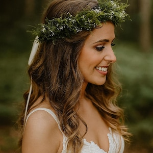 Woodland Wedding Crown; Fern  Boutonniere – Fern & Baby’s Breath Hair Wreath