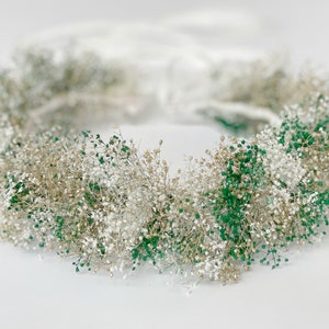 Dried Flowers Floral Wreath,  Dried Baby breath  crown, rustic wedding, flower girl crown;Green floral crown