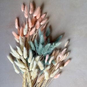 Pastel Bunny Tails Dried Lagurus Bouquet – Preserved Floral Arrangement in pink, Ivory, and Sage – Boho Wedding Decor or Gift