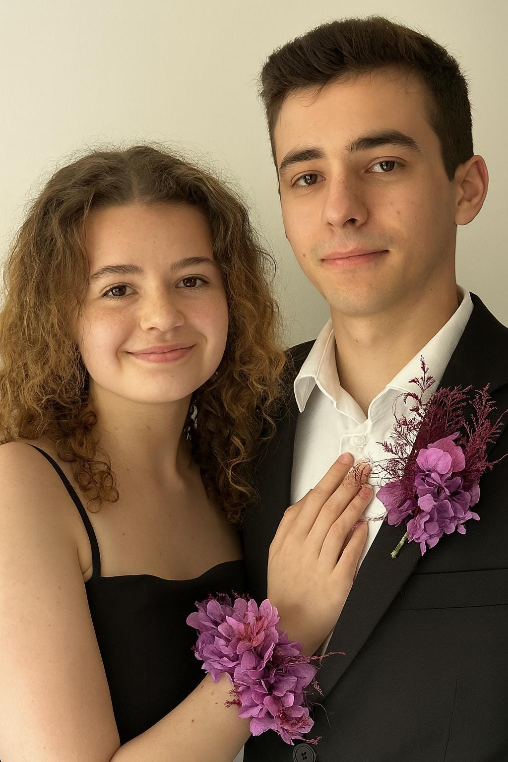 Hot Pink wrist corsage and boutonniere-Magenta flowers for prom
