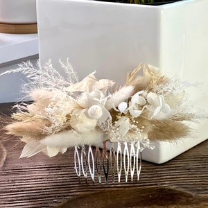 White dried flowers  hair comb,Flowers girl accessories,Bridal White  hair comb