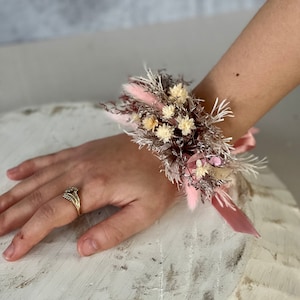 Rose Gold and Pink wrist corsage-Wrist corsage-Wedding corsage