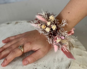 Rose Gold and Pink wrist corsage-Wrist corsage-Wedding corsage