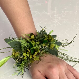 Corsage de muñeca verde-Corsage de boda-pulsera-Corsage de flores preservadas