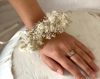 White baby breath wrist corsage-Wedding wrist corsage