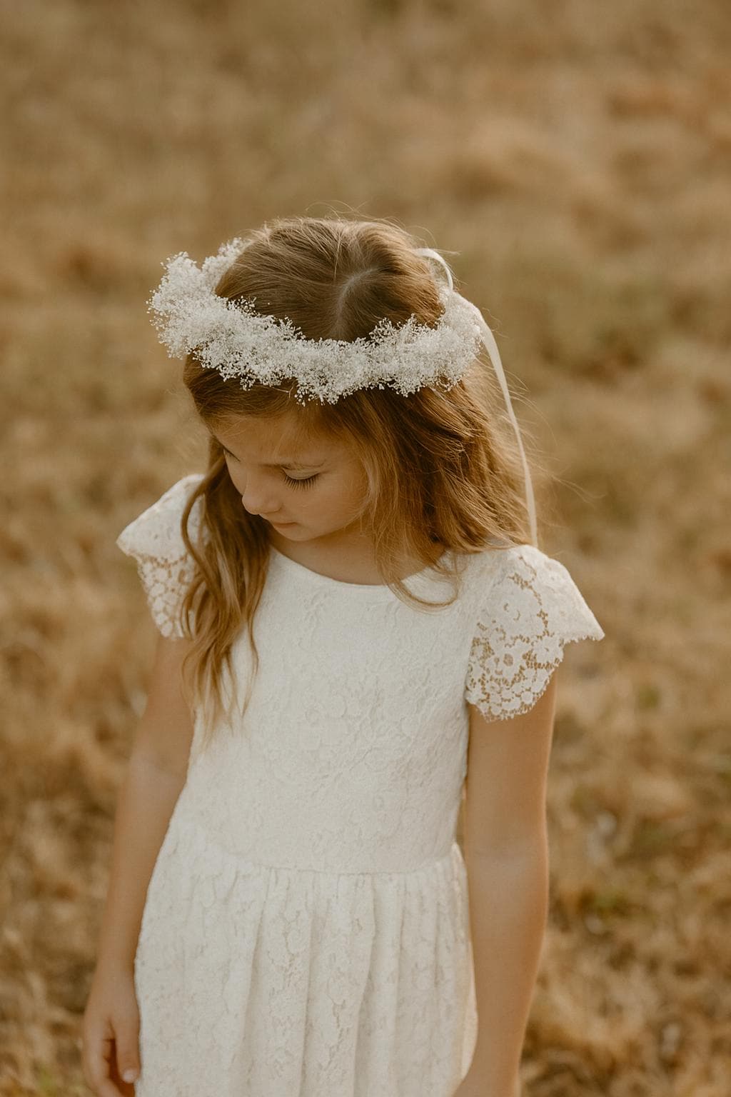 Silver Glitter Dried Baby's Breath Floral Crown - Wedding Flower Girl…