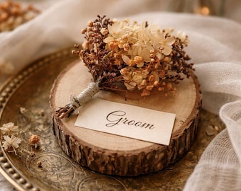 Boutonnière fleurs séchées rustique | Boutonnière neutre pour marié | Floral de mariage forestier naturel | Fleurs stabilisées