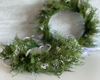 Dried  greenery  and baby breath wreath, Dried fern wreath, Flower Girl floral, wedding accessories