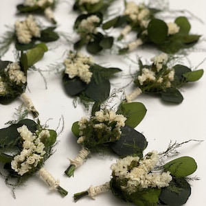 Eucalyptus and white  dried flowers boutonnieres-Wedding boutonnière-Table/plate decoration