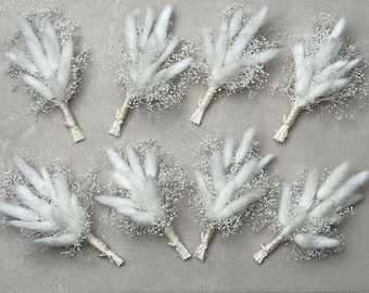 Dried flowers Boutonnières,Favor gift topper;Tables-plates decoration, White Boutonnières