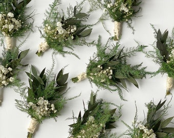 Sage green Boutonnieres; Dried flowers Boutonnières,Favor gift topper;Tables-plates decoration