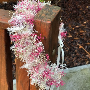 Flores secas corona floral, corona de aliento de bebé seco, boda rústica, corona de la niña de la flor
