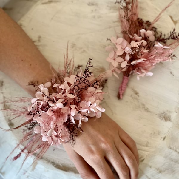 Pink Dried flowers Boutonnières,Prom Corsage -Favor gift topper;Tables-plates decoration