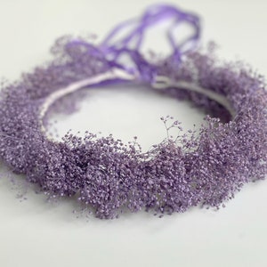 Purple  Dried Baby breath wreath, Tie back Floral wreath, Dried Flowers wreath