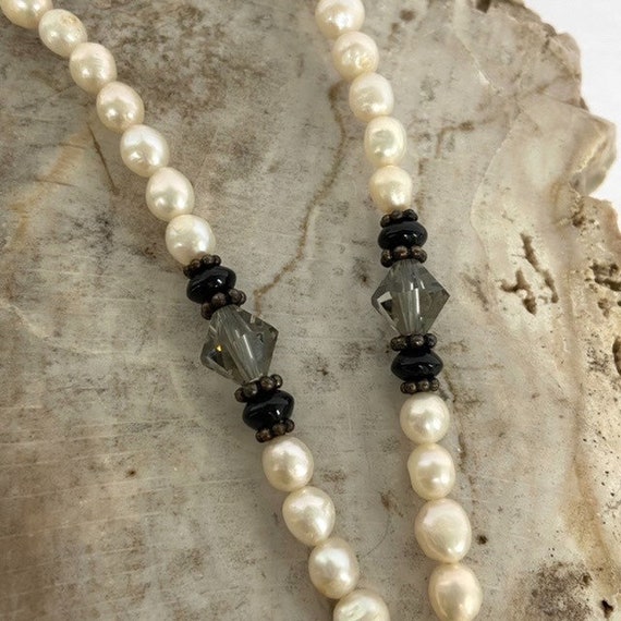 Freshwater Cream 5mm Pearl 18" Oxidized Sterling … - image 8