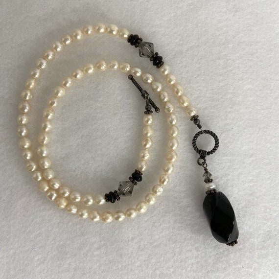 Freshwater Cream 5mm Pearl 18" Oxidized Sterling … - image 7